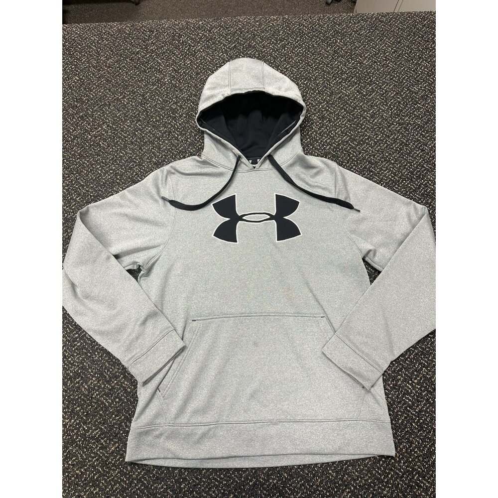 Under Armour Hoodie Mens Medium Cold Gear Gray Fleece Lined Big Logo 1216186